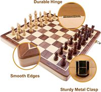 Jeu d'échecs magnétique en bois avec 34 pièces en bois faites à la main pliantes portables + extra queen
