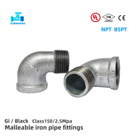 Fitting Pipa Besi Cor Lunak Galvanis FM UL BSP NPT Gi 1/2'' Tee Elbow Nipples Bushing untuk Gas dan Pemadam Kebakaran