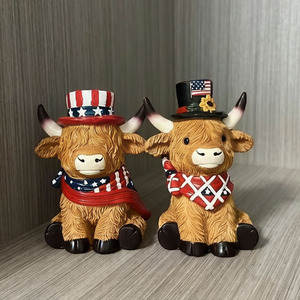Statue en résine de vache des Highlands pour le 4 juillet, ornement de bureau sur le thème de la fête de l'Indépendance - Product Image 2