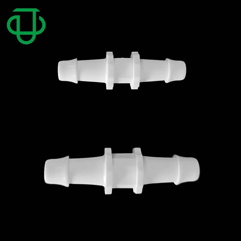 Bianco PP 1/4 "5/16" serie 500 tubo tubo sbavato connettore 2 vie forma attraverso tubo spinato raccordo