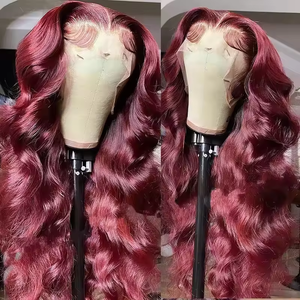 Perruque Lace Front 13x6 en <span class=keywords><strong>Cheveux</strong></span> Brésiliens Rouge Bordeaux Lisses et Soyeux avec Ondulations Profondes, Pré-Pluckée, <span class=keywords><strong>Cheveux</strong></span> Vierges # 99J - Product Image 3