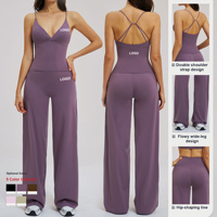 Ensemble de sport 2 pièces personnalisé pour femme : tenue de yoga sans couture, débardeur et pantalon évasé pour l'entraînement et le fitness
