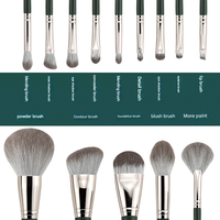 Ensemble de pinceaux de maquillage à manche vert professionnel, 14 pièces, kit d'outils de beauté pour le visage et les yeux, mélange de poudre, fond de teint, blush
