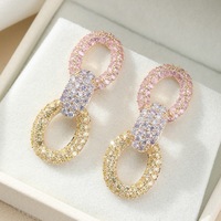 Boucles d'oreilles double couche en zircon TIANSHE pour femme, de luxe, style industriel, avec aiguille en argent 925