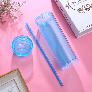 <span class=keywords><strong>Gobelet</strong></span> en acrylique en gros, réutilisable, 16 oz, mug en plastique transparent à double paroi avec couvercle et paille - Product Image 6