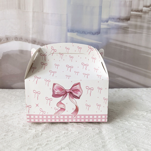 Sacs de Fête d'Anniversaire en Gros, Boîtes à Biscuits Roses avec Poignée Nœud, Emballage Mignon en Forme de Corne, Décoration de Table pour Bonbons et Desserts - Product Image 5