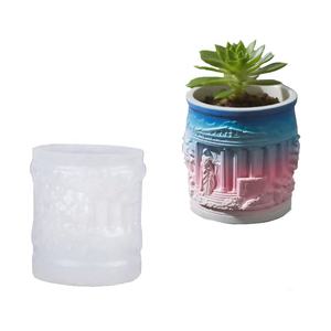 Cylindre classique facile à utiliser exquis <span class=keywords><strong>Artemis</strong></span> Temple graphique bricolage Silicone ciment résine plâtre pot de fleur Pot Vase moule - Product Image 5