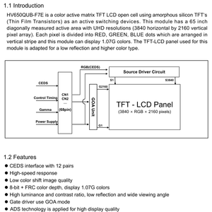 แผงจอ LCD แบบ Open Cell ขนาด 65 นิ้ว รุ่น HV650QUB-F7E ความละเอียด 4K ของ BOE สำหรับสมาร์ททีวี - Product Image 2