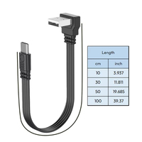 Câble USB vers Type C à angle droit de 90 degrés, plat, en cuivre étamé, cordon de charge rapide en silicone 2A, 10cm, 30cm, 50cm, 100cm
