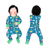 Haute qualité décontracté mignon Style personnalisé imprimé ODM enfants bébé bambou Spandex à manches longues Convertible fermeture éclair barboteuse