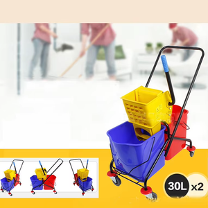 <span class=keywords><strong>Chariot</strong></span> essoreur mobile à double bac grande capacité avec essoreuse manuelle <span class=keywords><strong>pour</strong></span> le nettoyage des zones publiques et des restaurants - Product Image 2