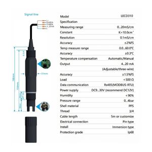 Salt Water Seawater High Range Inline EC Sensor With RS485 <strong>Output</strong> Conductivity Electrode TDS Monitor Salinity Level <strong>Controller</strong> - Product Image 5