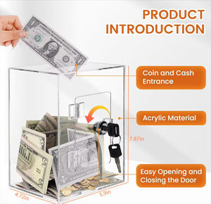 Tirelire en acrylique transparente, boîte de rangement rectangulaire transparente avec clé, boîte à monnaie pour adultes et enfants, cadeau d'anniversaire - Product Image 6