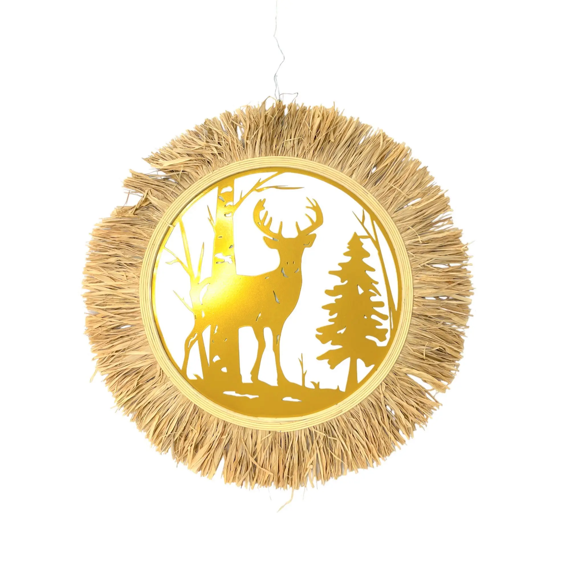 Living Room Wall Hanging Decorations Items Raffia Metal Deer Pattern Wall Decor For Home Decoration