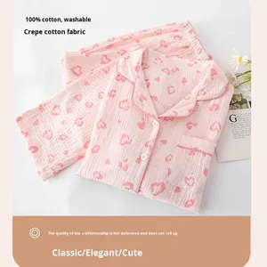 Ensemble de vêtements de nuit pour femmes en pur coton avec col et ceinture élastiquée, <span class=keywords><strong>pyjama</strong></span> deux pièces pour le printemps/automne, vêtements de maison - Product Image 6
