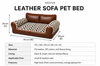 Mini canapé-lit pour chat en cuir PU, dossier haut, accoudoirs ronds épais, bordure orange, doublure en polaire pour chats petits et moyens