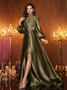 Nouvelle <span class=keywords><strong>robe</strong></span> de <span class=keywords><strong>soirée</strong></span> élégante pour femmes, col montant, manches lanternes, patchwork de paillettes extravagantes, satin, fente haute, perles - Product Image 5