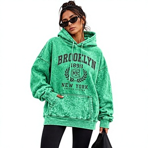 Sweat à capuche unisexe surdimensionné vert imprimé Brooklyn NYC, manches longues, en molleton de coton lavé, écologique, style automne, ODM - Product Image 1