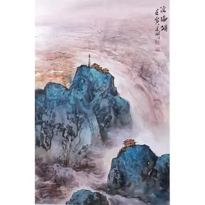 手绘中国山水重彩画客厅背景墙装饰挂画