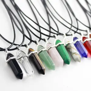 Wholesale Mix colors Natural Stone Pendant Bullet Multicolor Rope Necklace