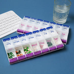 Boîte de rangement de pilules portable Uplus en gros, double rangée, bouton, rangement individuel des pilules, boîtes hebdomadaires <span class=keywords><strong>matin</strong></span> et <span class=keywords><strong>soir</strong></span> - Product Image 1