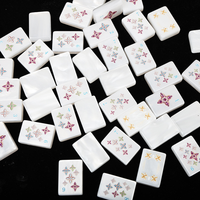 Jeu de Mahjong Portable Écologique Moderne et Élégant à Motifs Floraux Botaniques, Tuiles en Acrylique Blanc, Motif Fleurs et Plantes Printemps-Été