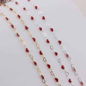 Cadena de Eslabones en Forma de Corazón Esmaltada en Rojo, Chapada en Oro de 14K, de Lujo, <span class=keywords><strong>para</strong></span> la Fabricación de Joyería, Pulseras y Collares Permanentes - Product Image 3