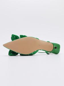 Mules in <span class=keywords><strong>Raso</strong></span> Verde e <span class=keywords><strong>Bianco</strong></span> a Pois da Donna con Fiocco Grande, Punta Affusolata, Cinturino alla Caviglia, Tacco Sottile, Sandali Eleganti per Feste e Matrimoni - Product Image 6