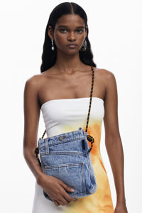 Denim Small Chest Sling Mobil <strong>Phone</strong> Messenger <strong>Bag</strong> Stylish Cellphone Holder Organizer Adjustable Unisex Retro Crossbody Pouch <strong>Bag</strong> - Product Image 6