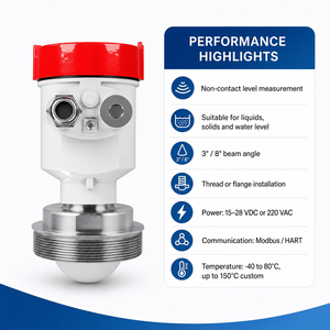 เรดาร์วัดระดับแบบเสาอากาศ PTFE ป้องกันการกัดกร่อน ได้รับการรับรองมาตรฐาน CE IP67 พร้อมเอาต์พุต RS485 HART สำหรับ - Product Image 5