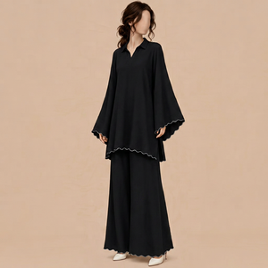 Abaya Negra de Manga Larga con Dobladillo Asimétrico, Corte Regular, Largo hasta el Suelo, Ropa Modesta para Mujeres Adultas, Uso Diario, Todas las Temporadas - Product Image 1