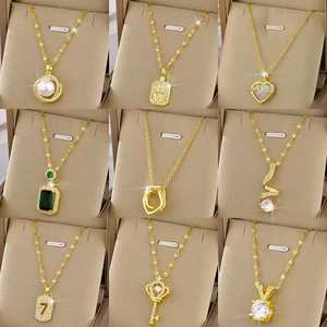 Non-Tarnish 18K Gold Plated Stainless Steel Link <b>Chain</b> Zircon Cross Heart Butterfly Pendant Women's Pearl Necklace Jewelry Gift - Product Image 2