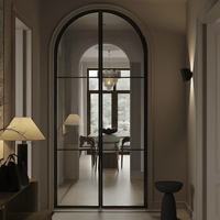 Ventana Arqueada de Aluminio Estilo Vintage, Delgada, con Rotura de Puente Térmico y Rejilla de Seguridad, Diseño de Ventana Francesa