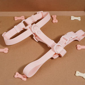 マカロンカラー防水PVCピンク襟リーシュとハーネスセットカラフルなプラスチックバックル犬用ハーネスセット - Product Image 1