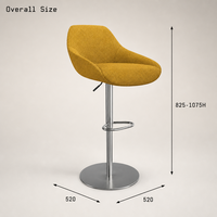 Tabouret de bar pivotant en tissu rembourré, hauteur réglable, base chromée à vérin à gaz, chaise de comptoir moderne rotative pour bureau et salon