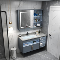 Meja Rias Kamar Mandi Minimalis Modern dengan Wastafel untuk Ruangan Kecil Desain Menggantung dengan Cermin Pintar dan Penyimpanan Kabinet Samping