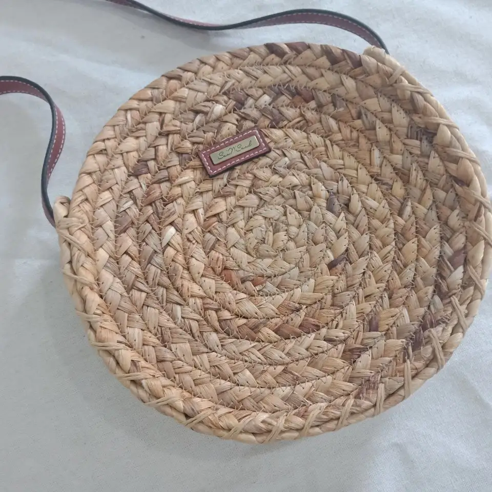 Material natural de jacinto de agua interior tela tejida bolso PU manijas