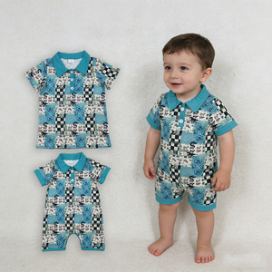 En stock – Nouveauté : Ensemble polo et barboteuse bleu pour bébés garçons, confortable, style western, vente en gros, vêtements d'été pour enfants, prix d'usine - Product Image 1