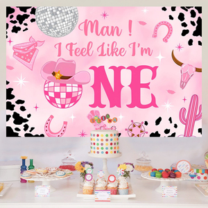 Fondo de Fotografía con Estampado de Vaca Rosa para Cumpleaños, Pancarta Decorativa con la Frase 'I Feel Like E I'm One', Decoración para Fiestas de Niñas - Product Image 3
