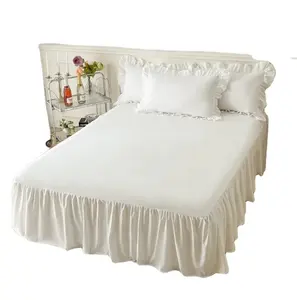 Koreaanse Prinses Wit Satijn Zijde Chiffon Met Bed Oppervlak Bed Rok Kick Plooi Bedsprei Slaapkamer Bed Schort