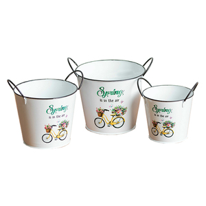 Ensemble de 3 Vintage Best Spring Bicycle Flower Logo Ever Metal Plant <span class=keywords><strong>Pot</strong></span> Covers Planters Garden Decor - Product Image 1