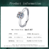Bague en argent sterling 925 en gros, bijoux, coupe ronde brillante, 0,8 carat, bague en moissanite étincelante, bagues de fiançailles tendance pour femme