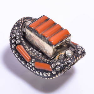 Bague Vintage en pierre précieuse tibétaine, bijou de corail, turquoises, vente en gros, - Product Image 1