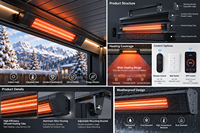 Gazebo extérieur en aluminium noir, gazebo permanent de grande taille avec chauffage, lumières LED, résistant aux fortes chutes de neige pour les climats froids