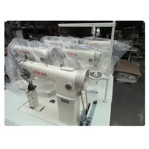 Máquina de coser de alta calidad para punto de bloqueo, CS-820 de Rueda Dorada, poste de cama, máquina de coser de cuero con doble aguja