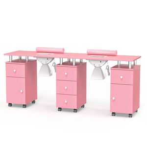 Double Manicure Table With 2 Electric Dust Collectors and Wrist Rest &amp; Drawers &amp; Cabinets &amp; Open Spaces <strong>Nail</strong> <strong>Tech</strong> <strong>Desk</strong> - Product Image 3