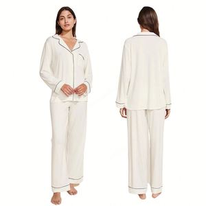 ชุดนอน2ชิ้นผ้าซาตินสำหรับผู้หญิง, มาใหม่ชุดใส่อยู่บ้านโมดอลเอวยางยืดระบายอากาศได้ดีชุดนอนแขนยาวสีฟ้าสีเขียวทึบ - Product Image 1