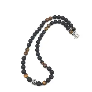 Wholesale Trendy Costume Jewelry Stainless Steel Agate Pendant Tiger's Eye Natural Stone Pendants Necklace For Women Men