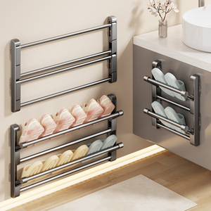 <b>Wall</b> Mounted Foldable Slipper <b>Rack</b> No Drill 2 Tier Bathroom <b>Shoe</b> Storage Organizer Behind Door Rectangle Design - Product Image 1