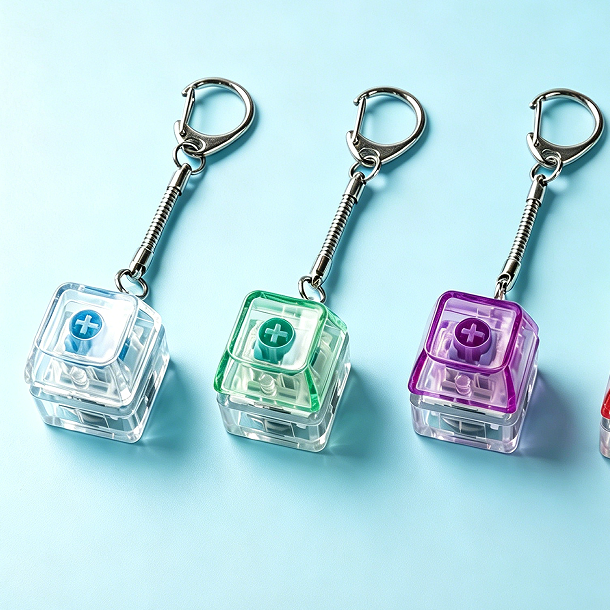 1-key with Light Clear Plastic Keycap Fidget Toy Mini Mechanical Clicker Keychain Anxiety Relief Decompression Bag Accessory